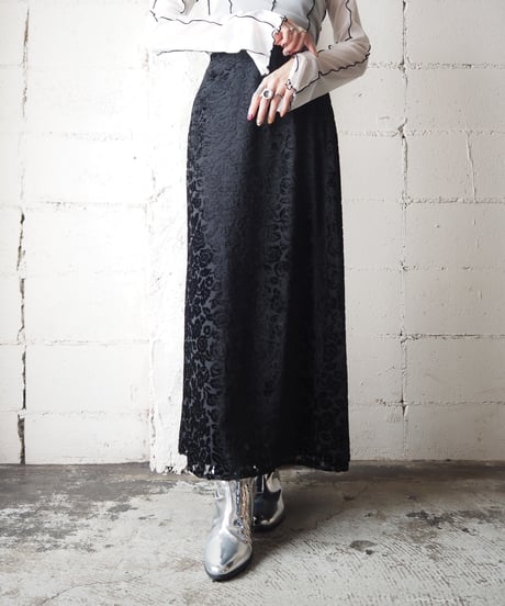 Flower Pattern Opal Velour Skirt BK