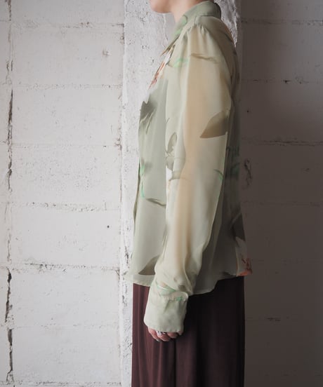 Flower Pattern Sheer Shirt YGN