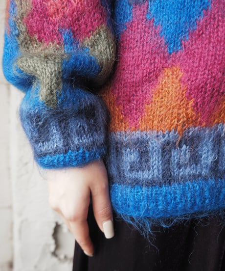 Pattern Mohair V Neck Cardigan BL