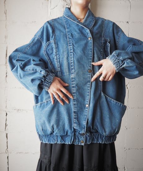 1980's Shawl Collar Design Denim Jacket BL