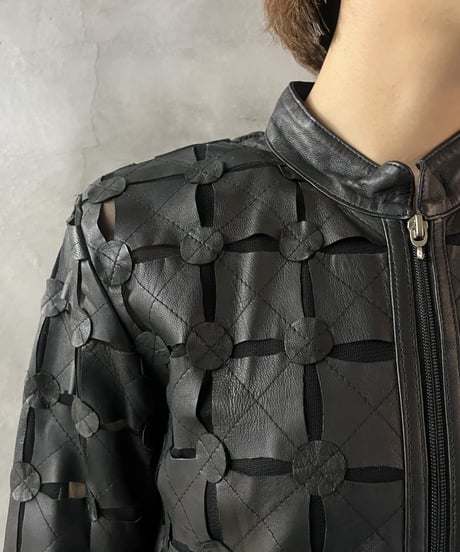 Fake Leather × Mesh Design Jacket BK