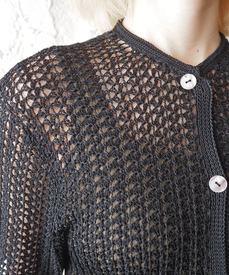 1990's Crochet Crew Neck Short Sleeve Cardigan BK