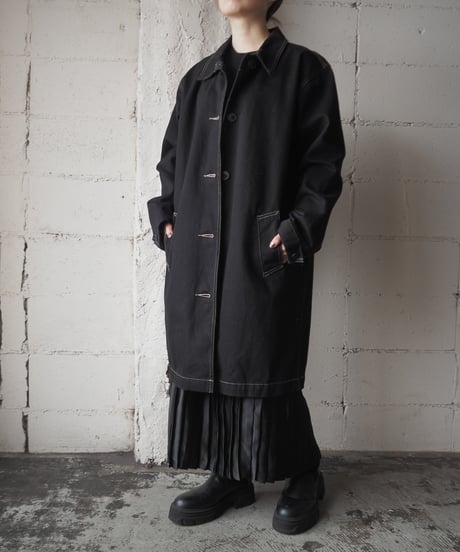 Denim&Co Design Stitch Stand Fall collar Coat BK