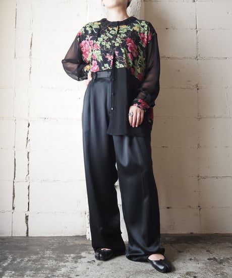 Seethrough × Flower Pattern Blouse BK