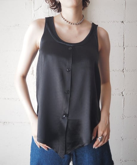 Front Button Satin Camisole BK