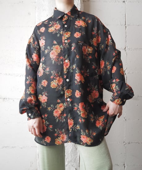 GUESS L/S Flower Pattern Sheer Shirt BKPI