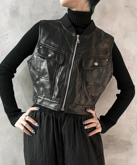 Fake Leather Short Vest BK