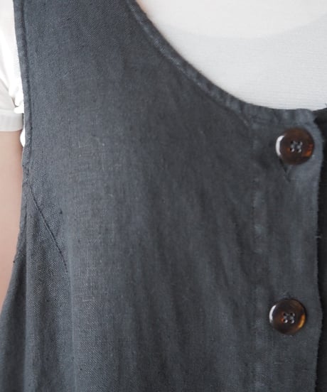 Front Button Linen Dress BK