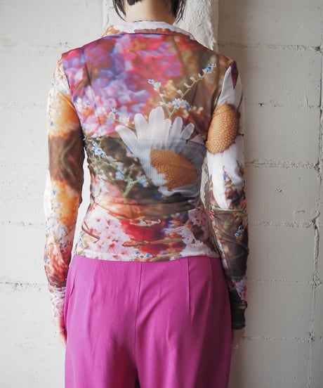 Desigual. Floral Print Front Gather Tops WH PI