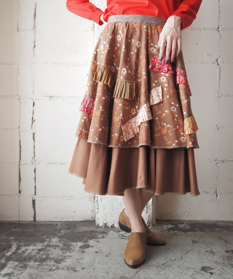 KENZO Flower Embroidery Tiered Skirt BR