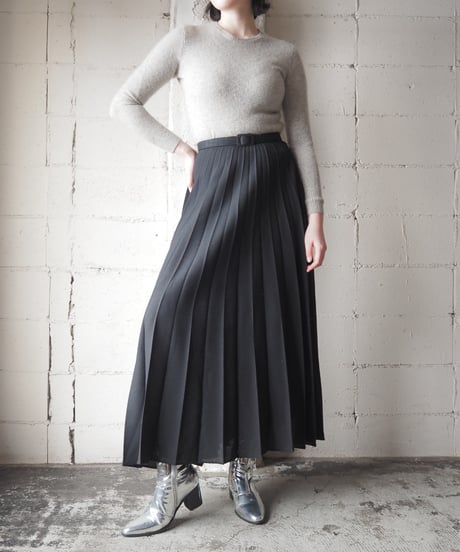 Pleated Belted Long Skirt BK