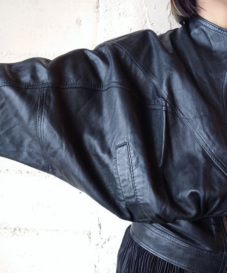 Stand Collar Dolman Leather Jacket BK