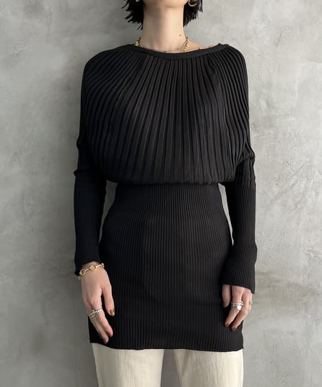 Dolman Sleeve Long Rib Knit BK