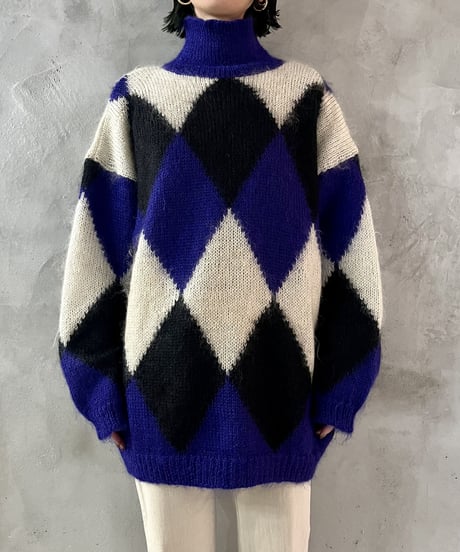Argyle Highneck Mohair Knit BLBK