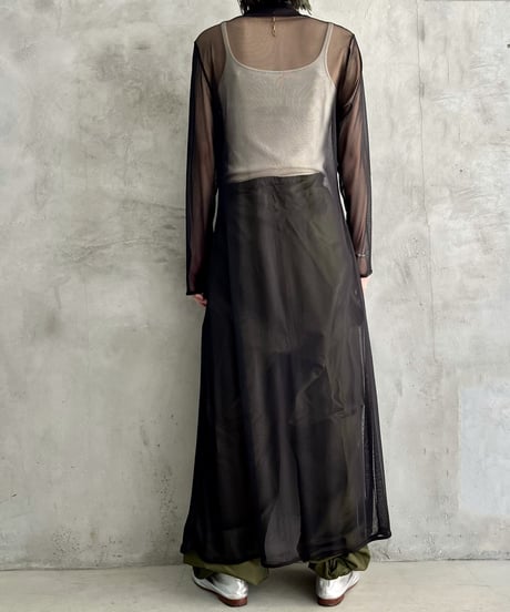 See Through Collar Long Cardigan BK