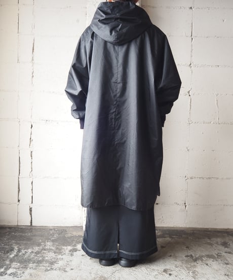 Hooded Dolman Nylon Coat BK