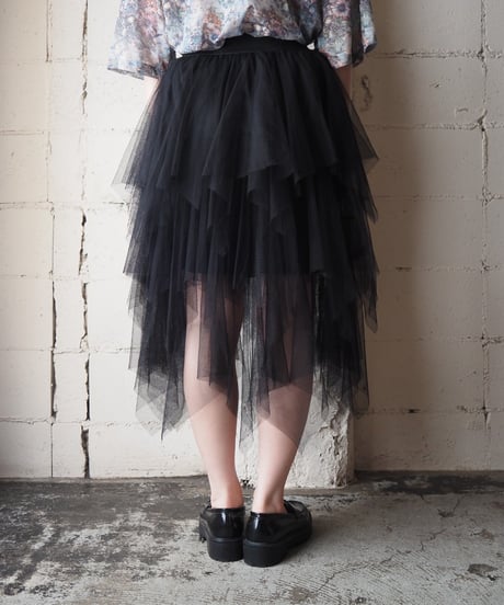 Zig Zag Hem Tulle Tiered Skirt BK