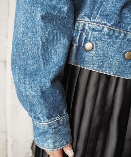 Denim Stand Collar Snap Button Jacket BL