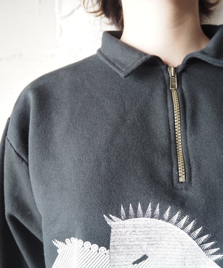 Half Zip Horse Print Sweat BK