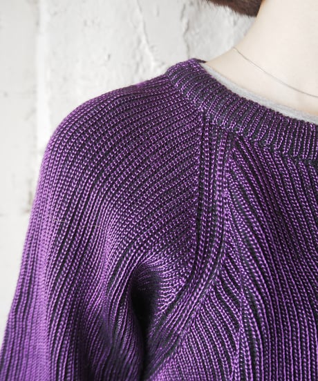 Crew Neck Metallic Yarn Rib Knit PUR
