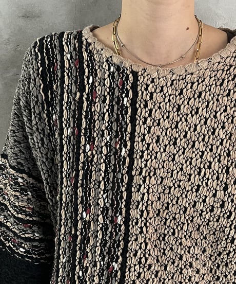 Mix Color Asymmetry Pattern Dolman Sleeve Knit BKBE