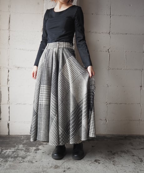 SPORTMAX Circular Check Wool Skirt BKWH