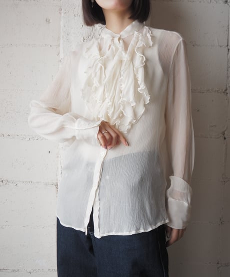 LAUREN Frill Sheer Silk Shirt IV