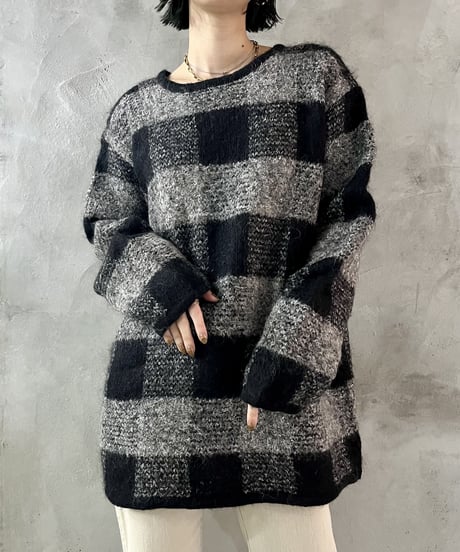 Block Check Pattern Mohair Knit BKGR