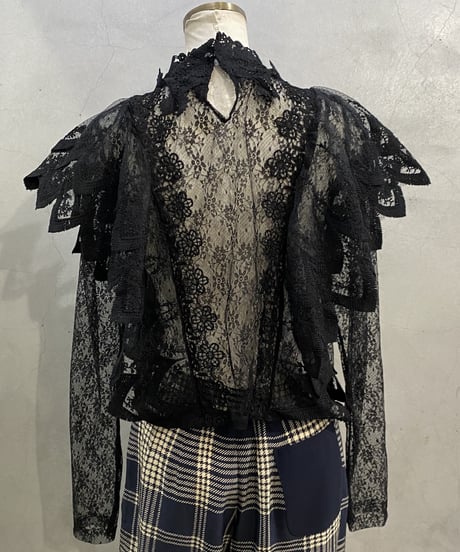 L/S Lace Layered Design Blouse BK