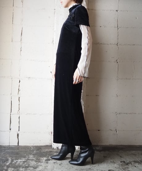 Short Sleeve Velour China Dress BK