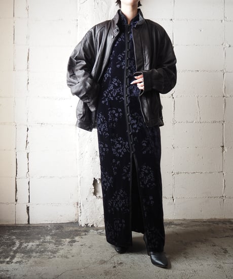 Stand Collar Zipup Leather Coat DBR