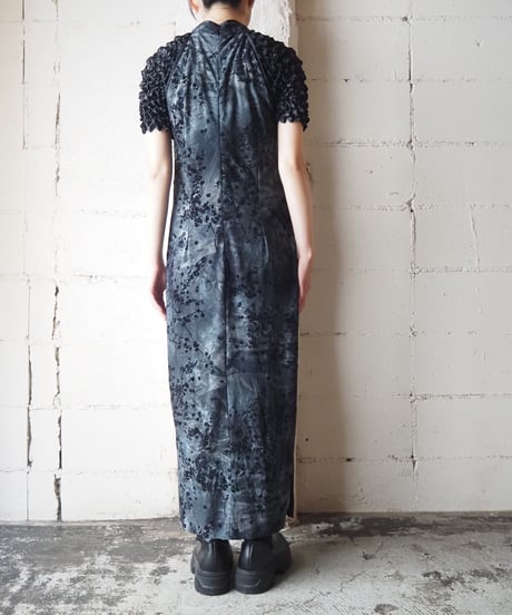 Botanical Pattern Flock Print Sleeveless China Dress DGR