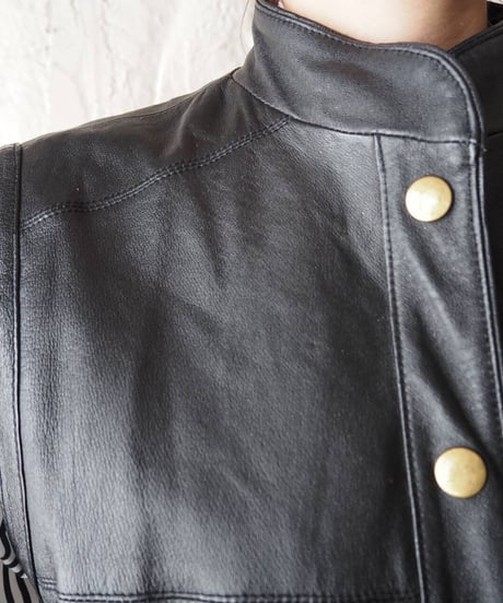 Stand Collar Leather Vest BK