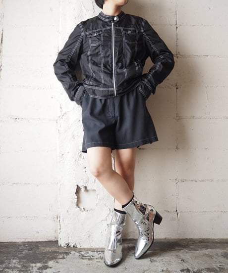 White Stitch Zip Up Jacket BK