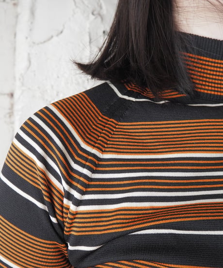1970's Stripe Mock Neck Shirt Sleeve Knit BROR