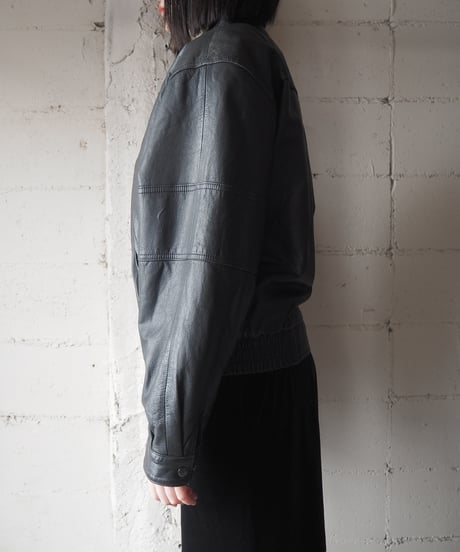 ROUNDTREE&YORKE Double Collar Leather Jacket BK