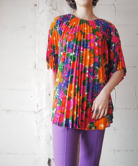 1960-70's Floral Pattern Pleated Tops ORPUR
