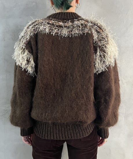 Shaggy Lame Design Mohair Mock Neck Knit BRPI