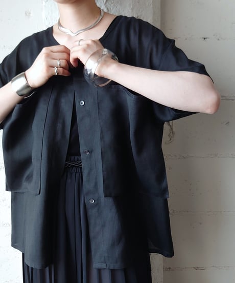 3D Big Pocket Linen Shirt BK