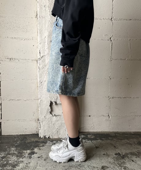 Chemical Wash Denim Tight Skirt BL