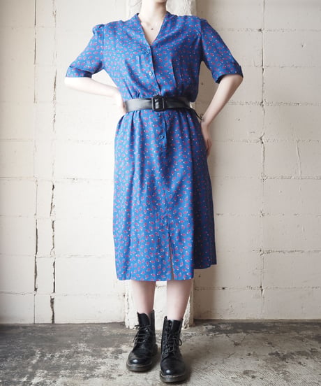 1980's Small Pattern Dress BLRE