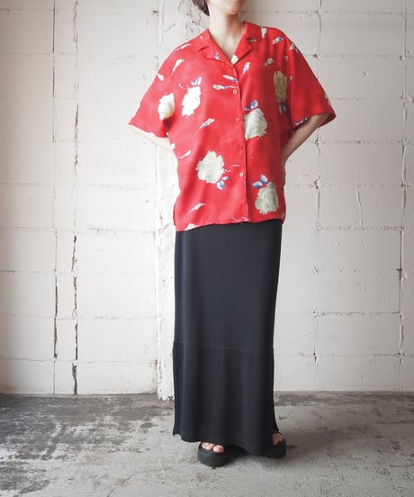 Flower Print Open Collar Shirt RE