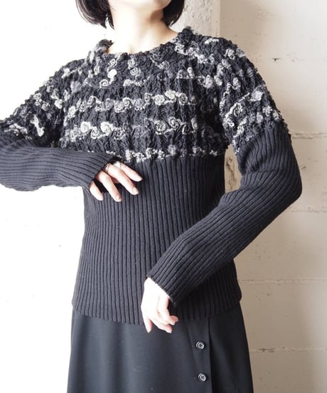 Shirring×Long Rib @ Pattern Knit BK