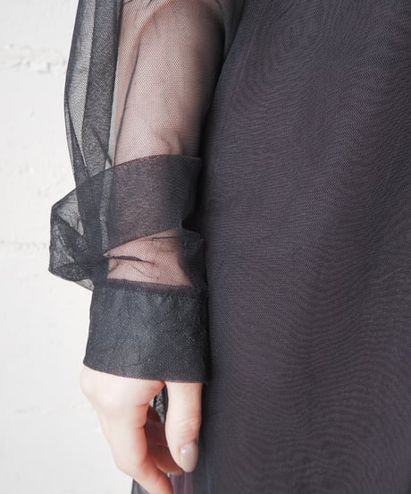 Wrinkle Processing Sheer Shirt BK