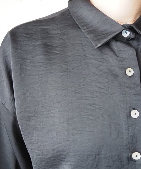 Dropped Shoulder Cropped Satin Shirt BK
