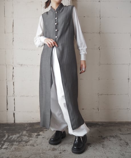 I.S.B Silver Button Long Vest GR