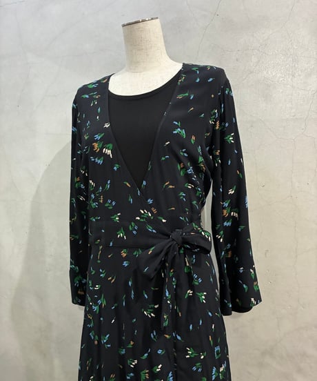 GANNI Flower Pattern Wrap Dress BK