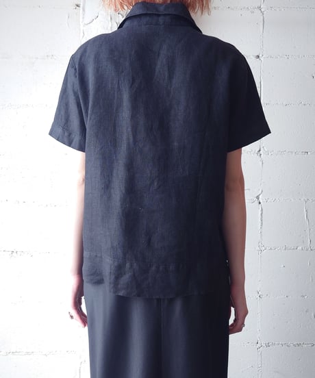 Open Collar Linen Shirt BK