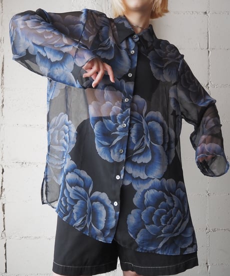 Flower Pattern Sheer Shirt BKBL