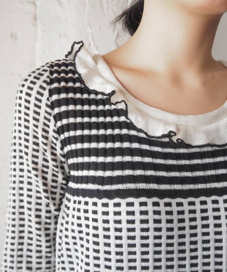 1970's Frill Collar Check Knit Dress WHBK